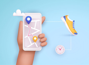 hand holding mobile smart phone app with track vector image