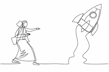 Single one line drawing businesswoman run chasing Vector Image