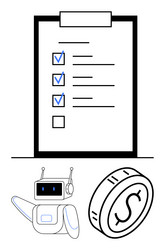 checklist with robot assistant and coin vector image