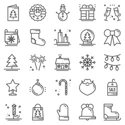 Christmas holiday thin line icons set new year vector