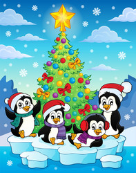Christmas Penguins on Ice Vector Image