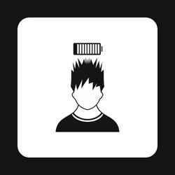 man with low battery over head icon simple style vector image