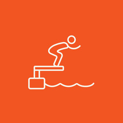 Swimmer jumping from starting block in pool line vector