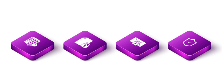 set isometric server security with key document vector image
