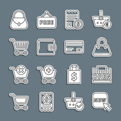 Set line button with text new shopping building vector