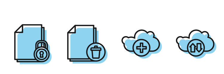 set line add cloud document and lock delete file vector image