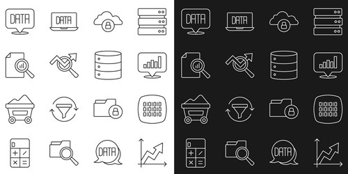 Set line financial growth binary code pie chart vector