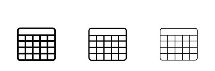 table layout icons in three different stroke lines vector image