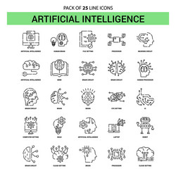 Artificial intelligence line icon set - 25 dashed vector