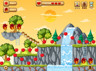 collecting apples platformer game template vector