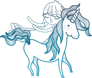 degraded outline cute sweet unicorn with girl vector