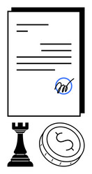 signed contract with chess rook and coin vector image