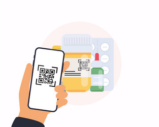 scan qr code from pills to mobile phone vector image