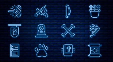 set line decree parchment scroll sword for game vector image