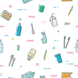 Seamless pattern with different kinds of plastic vector