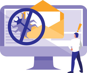 Man using desktop with bug in email vector