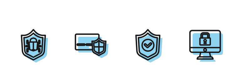 set line shield with check mark system bug credit vector image