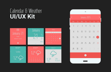 Flat ui or ux mobile calendar and weather apps kit vector