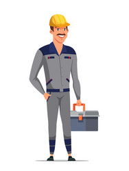 Man builder character in uniform standing on white vector