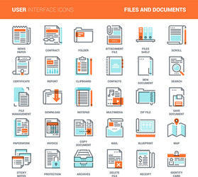 Files and documents flat line icons vector