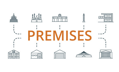 Premises icon set monochrome simple vector