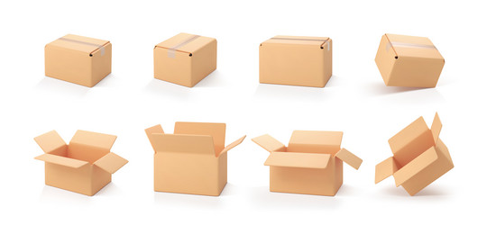 3d cardboard open and closed boxes isolated Vector Image