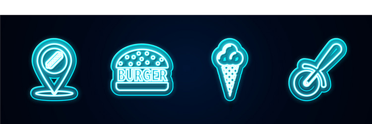 set line location with hotdog burger ice cream vector image
