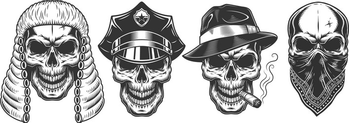 Skull Set - Justice & Mafia Vector Image