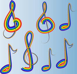 violin keys and notes drawn a rainbow contour vector