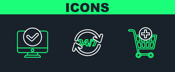 set line add to shopping cart computer monitor vector image
