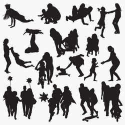 Outdoor Silhouettes of Children Playing Vector Image