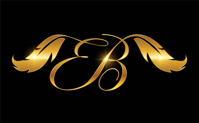 Golden monogram logo with feather Royalty Free Vector Image