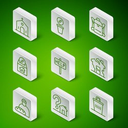 set line trash can house with question mark vector image