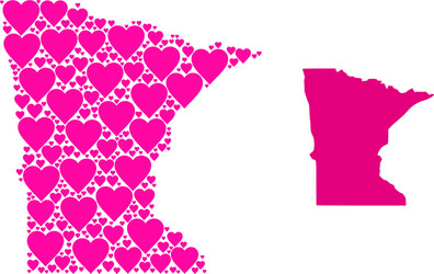 Pink Heart Minnesota State Map vector image