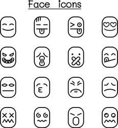 Face icon set in thin line style vector