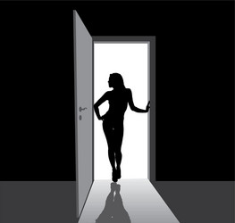 Girl in the door vector