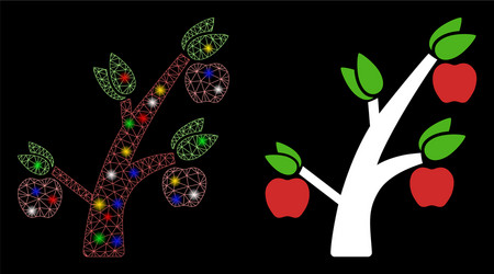 glossy mesh wire frame apple tree icon with flash vector image