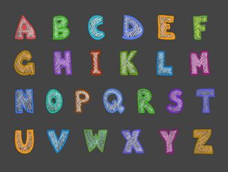 Hand Drawn ABC Letters Set on Dark Background Vector Image