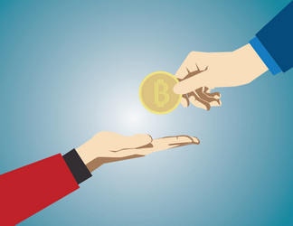 Hand giving golden coin to another Royalty Free Vector Image