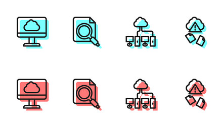 Set line computer network cloud technology data vector