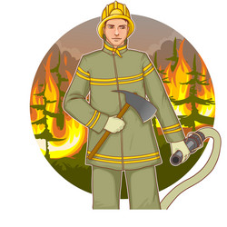 Firefighter with fire hose Royalty Free Vector Image