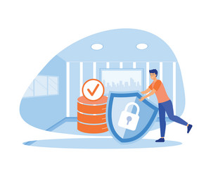 man holding shield and server or hard disks vector image