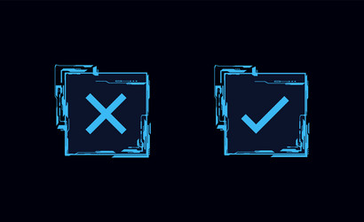 futuristic hud game button frames tick and cross vector image