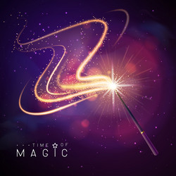 magic wand with golden neon glowing shiny trail vector