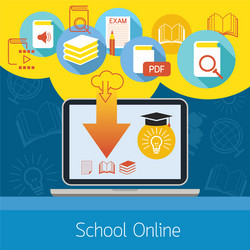 Laptop with icons school online e-learning concept