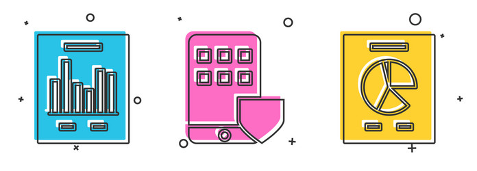 set document with graph chart smartphone vector image