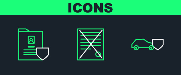 set line car with shield document and delete file vector image