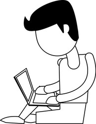 Man using computer in black and white vector