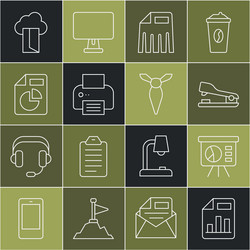 set line document with graph chart board stapler vector image