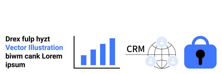 bar graph crm network and security lock vector image
